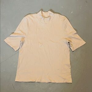Mockneck Beige Short Sleeve Top